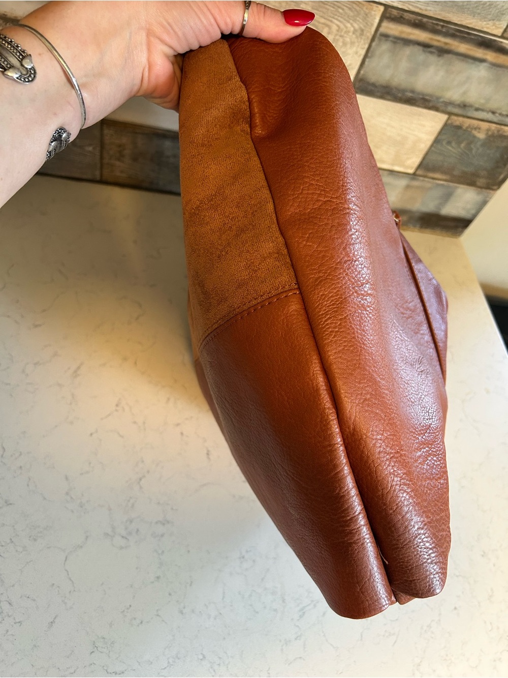 Anthropologie Urban Originals Lenora Large Mixed Faux Suede & Leather Hobo Bag - Picture 10 of 14